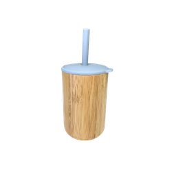 CAP BAMBOO BICCHIERE CON COPERCHIO E PAGLIA Blu Pastello