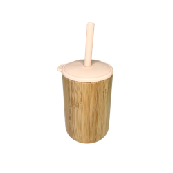 CAP BAMBOO BICCHIERE CON COPERCHIO E PAGLIA Rosa Cipria