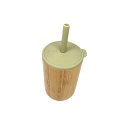 CAP BAMBOO BICCHIERE CON COPERCHIO E PAGLIA Verde Pastello