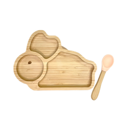 CAP BAMBOO SET PASTO BABY CONIGLIETTO ROSA CIPRIA (Piatto + Cucchiaio)