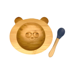 CAP BAMBOO SET PASTO BABY PANDA BLU MARINO (Ciotola + Cucchiaio)