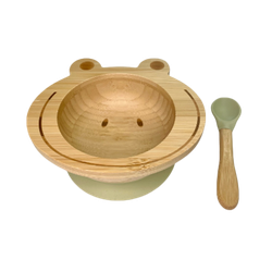 CAP BAMBOO SET PASTO BABY RANA VERDE PASTELLO (Ciotola + Cucchiaio)